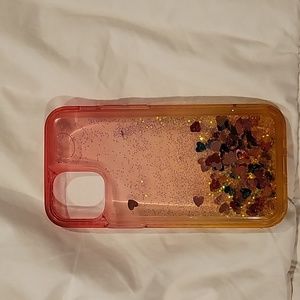 IPhone 12 mini case, clear pink with flowing sparkles